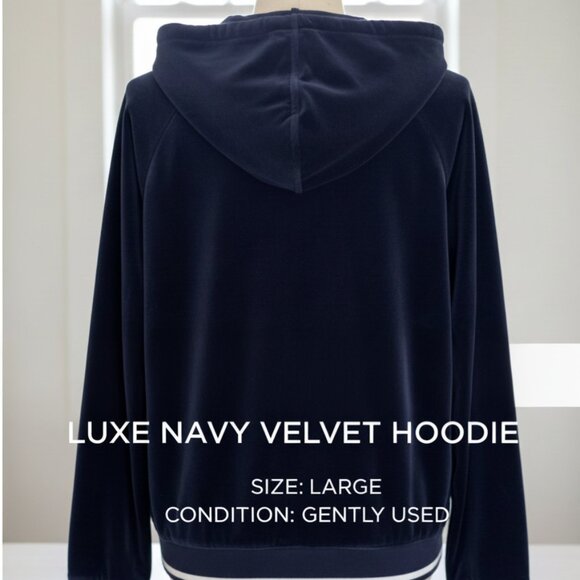 RALPH LAUREN Womens Full Zip Hoodie Track Jacket Dark Blue Velour Crest Large - Picture 2 of 9